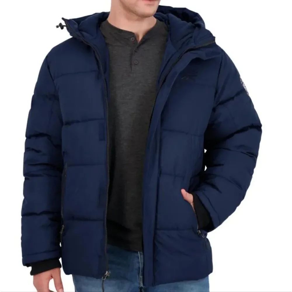 Reebok Men's Heavyweight Navy Blue Insulated Hooded Puffer Coat Size Large